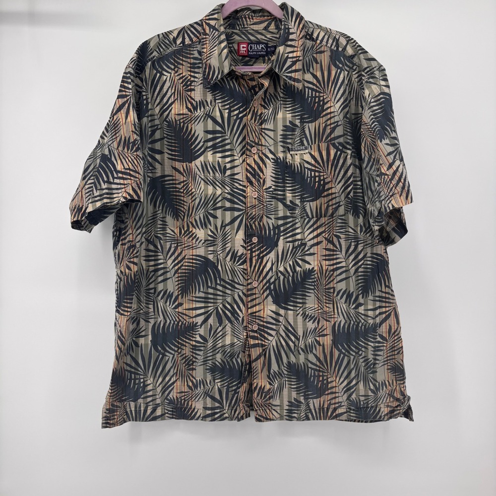 VTG Chaps‎ Ralph Lauren Mens XL Tropical Palm Short Sleeve Button Down Shirt